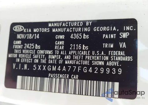 2015 Kia Optima Lx z USA, uszkodzony, nr VIN 5XXGM4A77FG429939